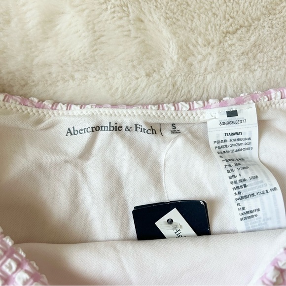 NWT Abercrombie High Rise Cheeky Bikini Bottom Pink Textured Gingham Size Small - Picture 3 of 7